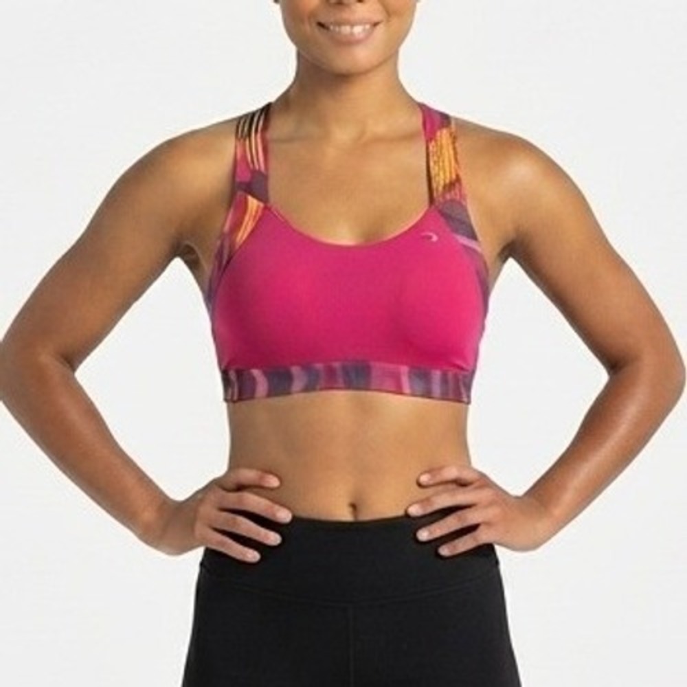 Brooks Sports Bra Pink Purple Striped High Impact Crossback 300616 - XL 38CD-40C